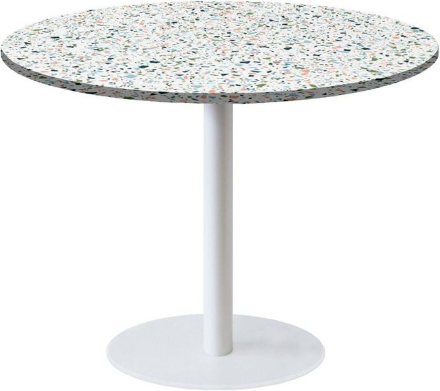 RestooTab Tisch Rome XL weiß rund mit Terrazzo-Dekor in Mehrfarbig, Höhe: 73 cm, Durchmesser: 120 cm - Bild 1