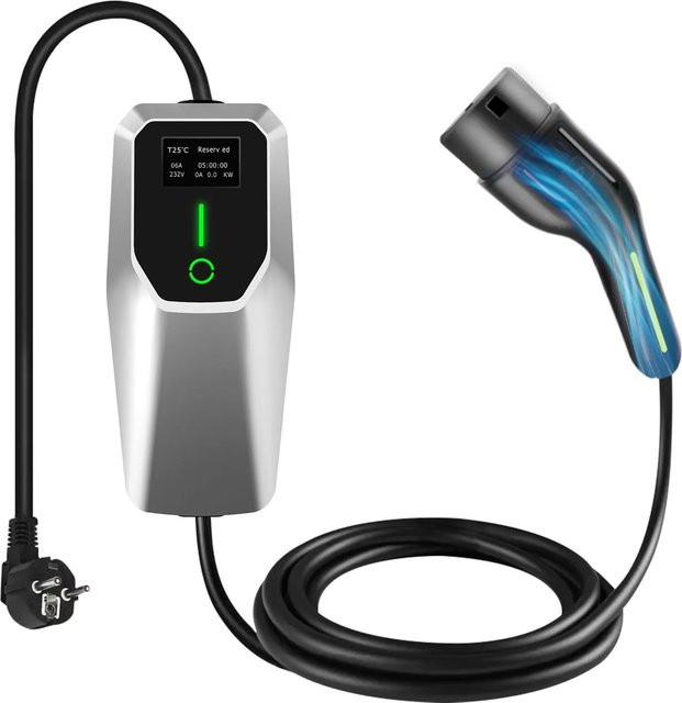 Junsun Tragbares EV Ladegerät Typ 2 3KW 6A-16A in Silber - Bild 1