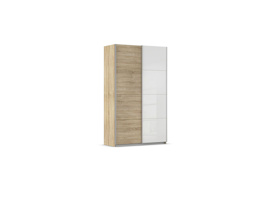 RAUCH Quadra Schwebetürenschrank mit Glaselementen, Korpus Eiche und Glas Weiß, B/H: 136 x 230 cm - Bild 3