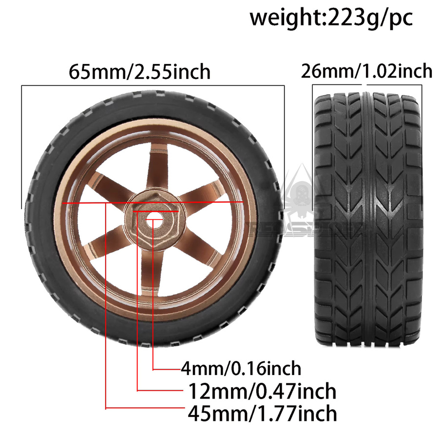 RS Red Spider Autoräder Gummireifen, 1-teiliges Set, 1:10, Rot - Bild 2