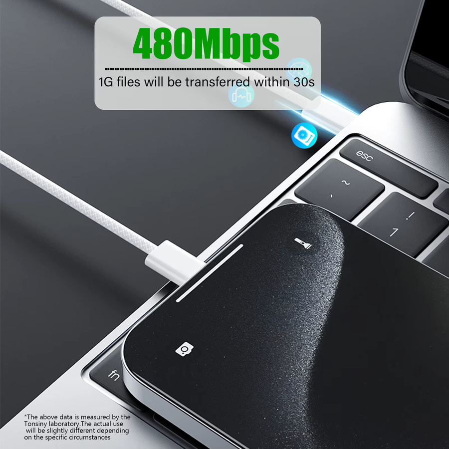 Tonsiny USB C Schnellladekabel 66W PD3.0 3A Datenleitung in Weiß für iPhone 15 16, iPad, MacBook, Samsung, Xiaomi und Google - Bild 5