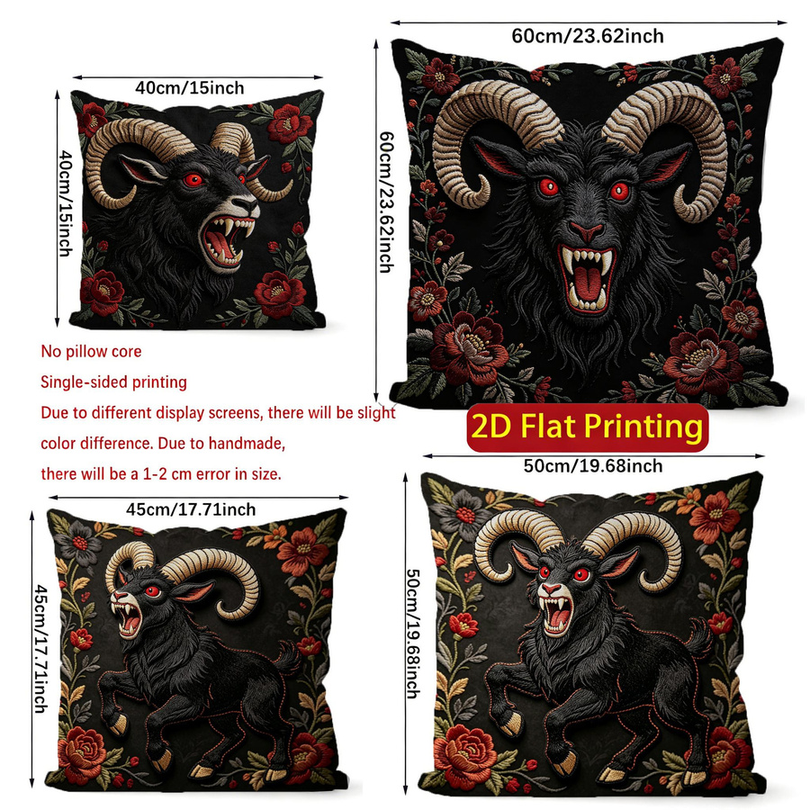 JMG Clothing Kissenbezug mit gotischer schwarzer Ziege und floraler Stickerei, B/B/H: 50 x 50 x 50 cm - Bild 5