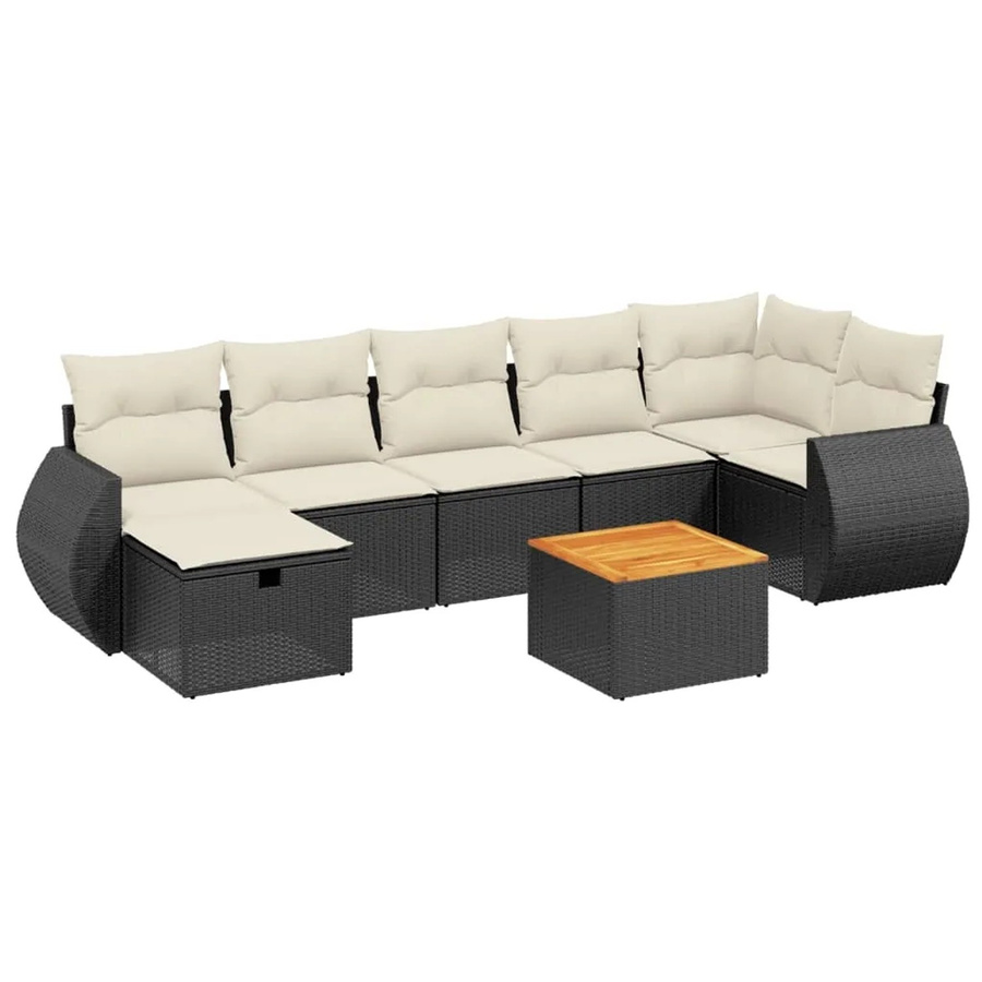 vidaXL 8-teilige Garten-Sofagarnitur in L-Form mit Polsterkissen und Couchtisch, Schwarz, Poly-Rattan mit Metallgestell - Bild 2