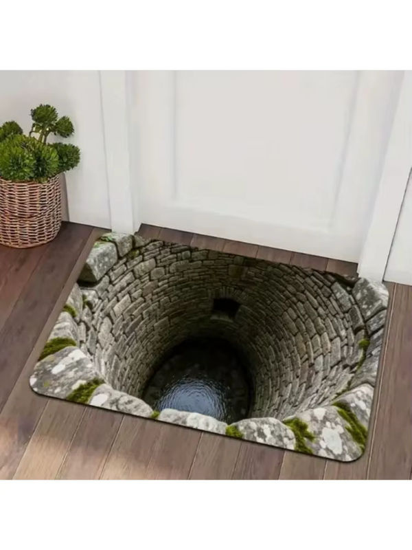 VIKAMA 3D Optische Illusion Trap Door Matte in Grau für Wohnzimmer, Schlafzimmer und Eingangsbereich, rutschfest - Bild 3