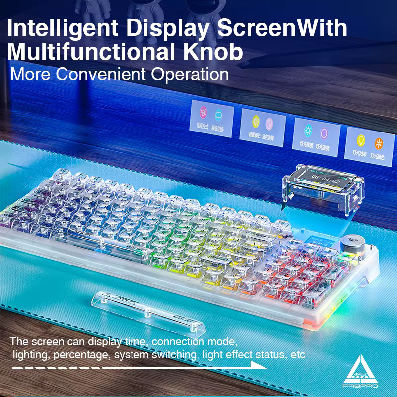 AULA F98PRO Kabellose Mechanische Gaming-Tastatur mit RGB-Hintergrundbeleuchtung, Transparente Tastenkappen und Bildschirm, Schwarz - Bild 2