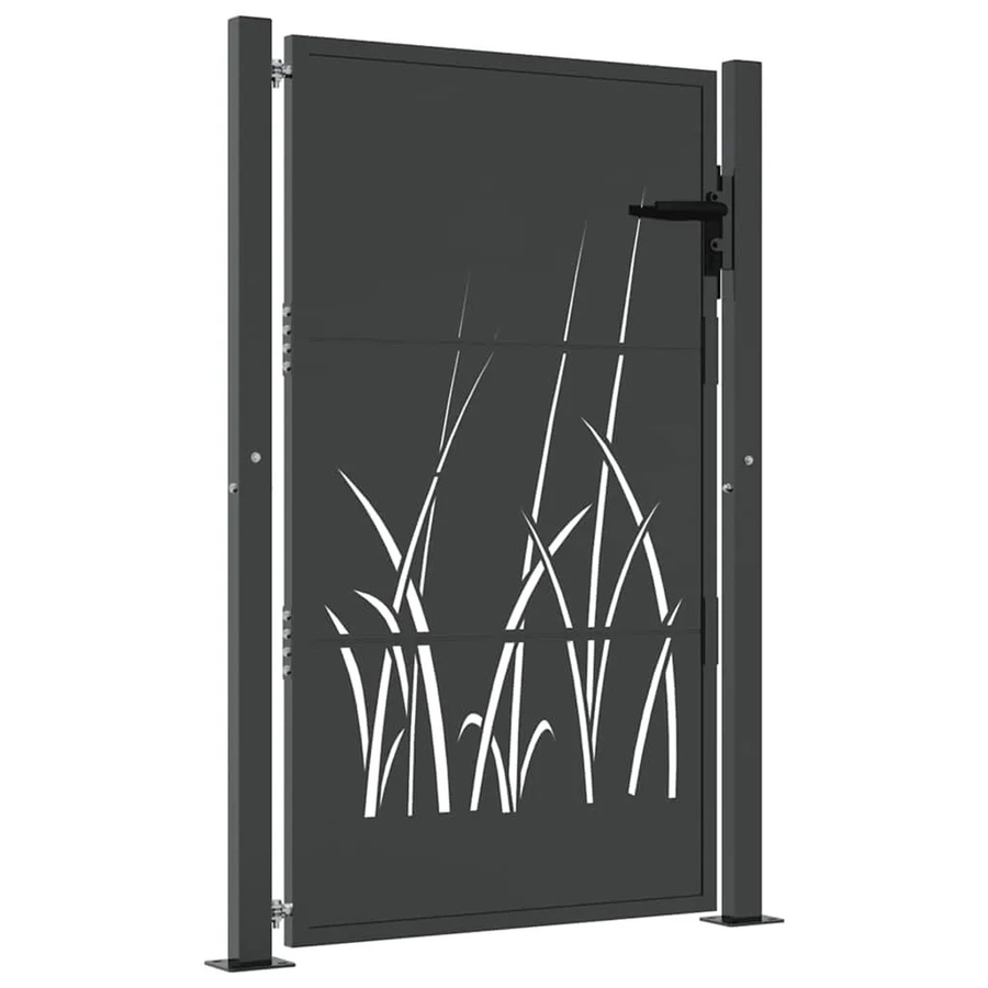 vidaXL Gartentor aus verzinktem Stahl in Anthrazit mit Gras-Design, B: 110 cm, H: 130 cm - Bild 2