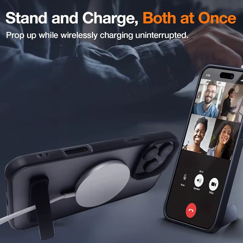 UYUXIO Magnetische Handyhülle mit Ständer für iPhone 16 15 14 13 12 11 Pro Max, stoßfeste Rückseite mit Halterung, Schwarz - Bild 2