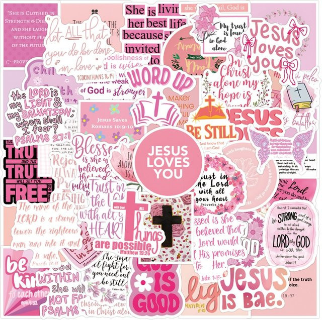 Rosa Jesus Bibel Aufkleber für DIY Scrapbook und Laptop, wasserfeste Graffiti Sticker für Wasserflaschen und Koffer - Bild 1