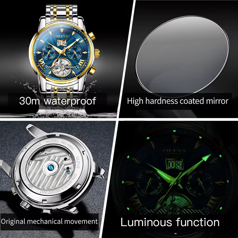OLEVS Armbanduhr Automatik, Edelstahl, Blau, Herren - Bild 2