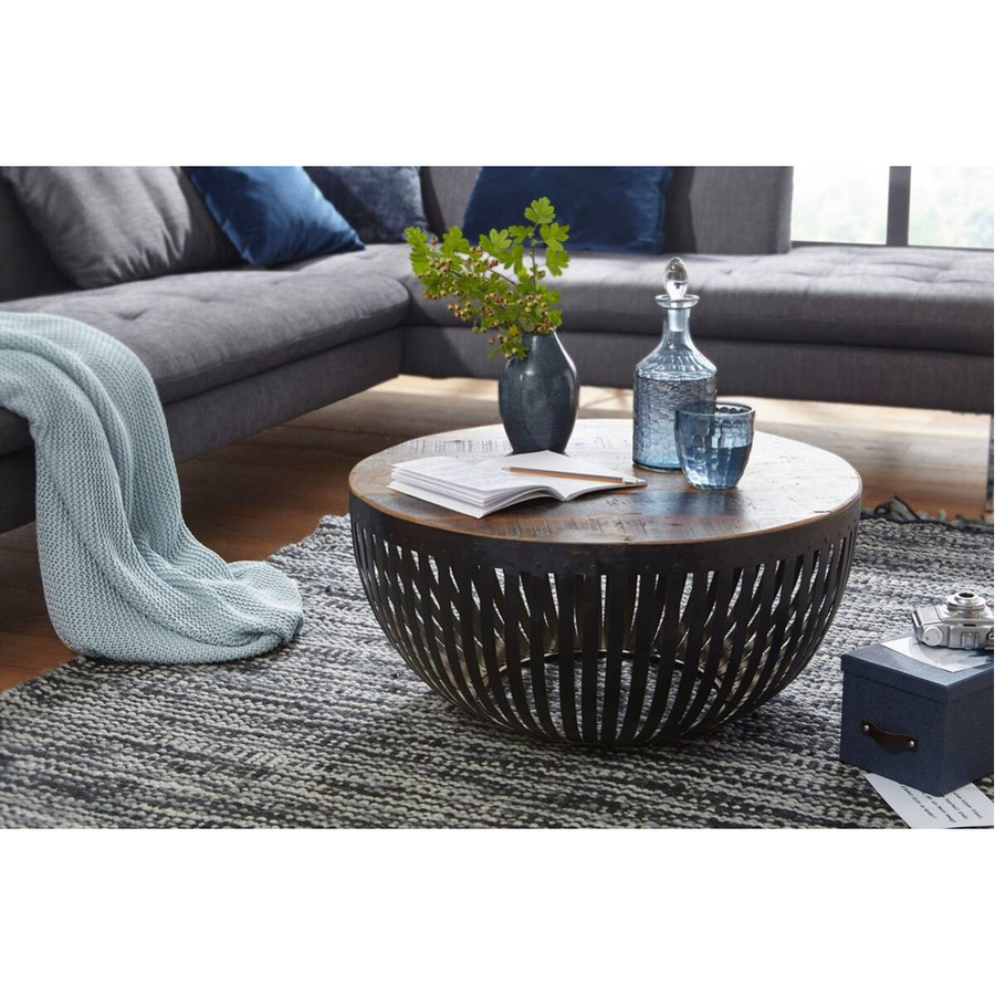 Couchtisch Wohnling Industrial Design aus Mango Holz und Metall in Braun und Schwarz, B/H/T: 70 x 33 x 70 cm - Bild 5