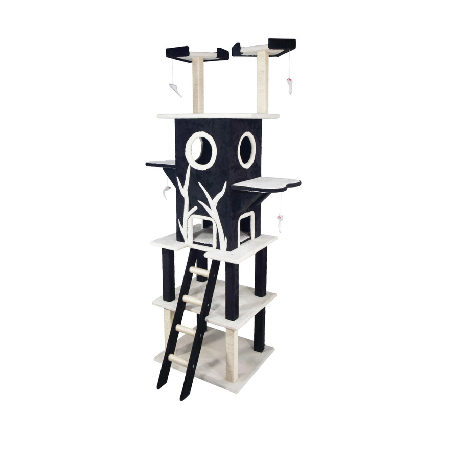 Mömax Kratzbaum Brownie in Schwarz/Weiß mit Höhle und integriertem Spielzeug, Höhe: 216 cm, Breite: 60 cm, Tiefe: 60 cm - Bild 2