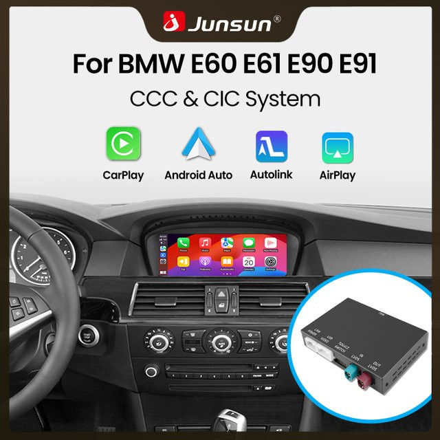 Junsun Wireless CarPlay und Android Auto Modul Decoder für BMW 3er und 5er Serie E60 E61 E62 E63 E90 E91 E92 E93 mit CCC/CIC System in Schwarz - Bild 1