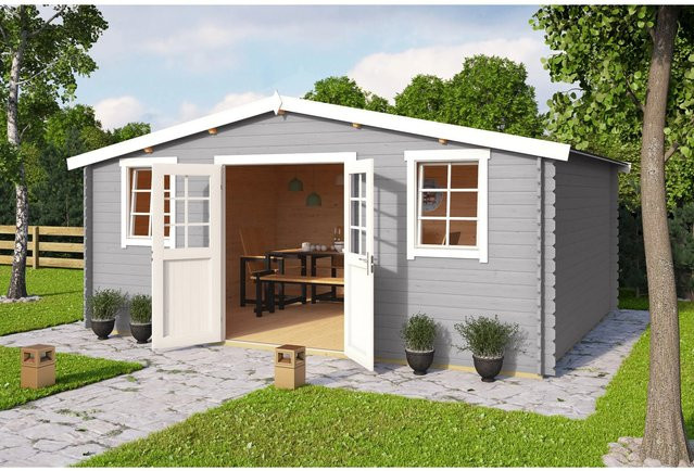 Lasita Gartenhaus Wels 5 aus Fichtenholz mit Satteldach in Lichtgrau, B/T/H: 510 x 400 x 245,1 cm - Bild 1
