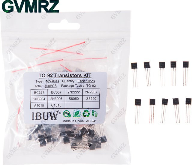 100er Set TO-92 Transistoren Kit mit 10 Werten wie BC337, 2N2222 und S8050 in Schwarz für deine Arduino DIY Elektronikprojekte - Bild 1
