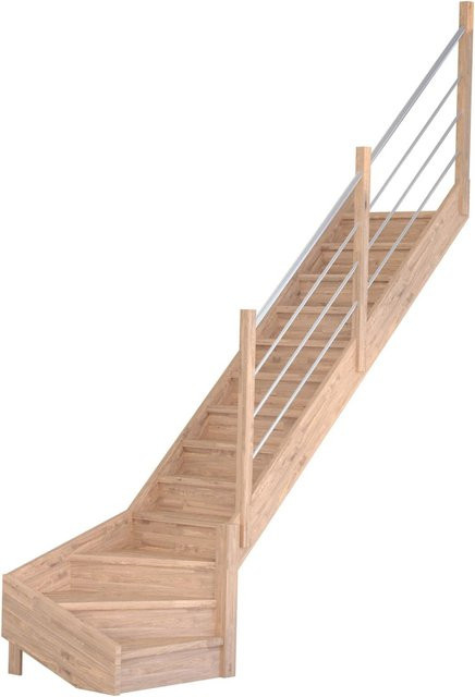 StarWood Treppe Mykonos Pro Eiche Gew. R 90 cm mit Holz-Edelstahl-Geländer in Braun - Bild 1