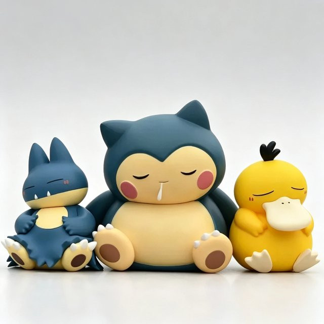 Bandai Pokémon Schlafende Psyduck und Snorlax Anime PVC-Figuren, 3-teiliges Set, ab 14 Jahren - Bild 1