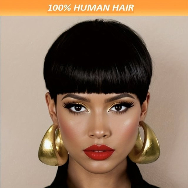 OYM HAIR Pixie-Perücke, Schwarz, Echthaar, Damen - Bild 1