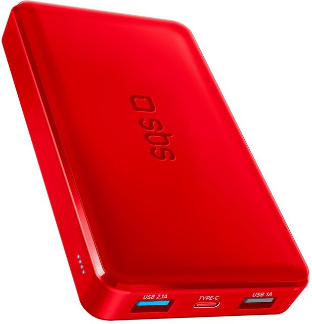 SBS Powerbank Fast Charge mit 10.000 mAh und 2 USB Anschlüssen in Rot - Bild 1