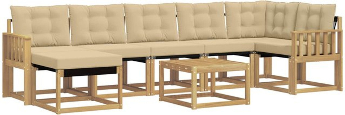 vidaXL Outdoor-Sofagarnitur aus Akazie mit 8-teiligem Set und Kissen in Weiß und Beige - Bild 1