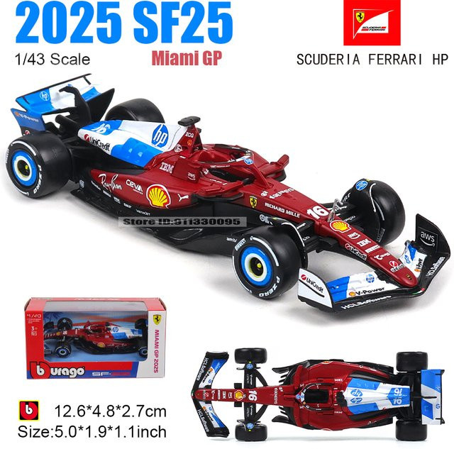 Bburago Ferrari SF25 F1 2025 Miami GP, Auto-Modell, 1:43, ab 3 Jahren - Bild 1