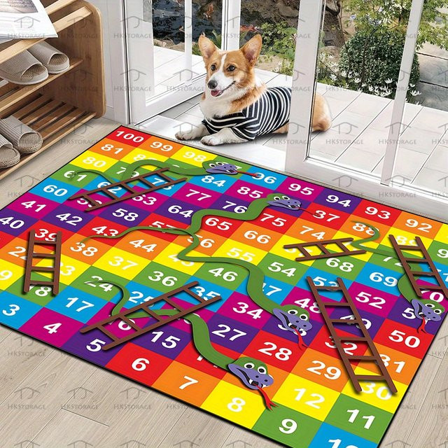 VIKAMA Schlangenleiter Spielmatte als dekorative Fußmatte und Teppich für Wohnzimmer, Küche oder Eingangsbereich, Mehrfarbig, B/T: 60 x 40 cm - Bild 1
