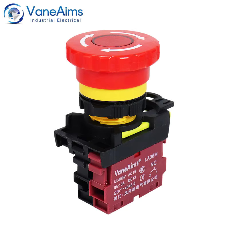 VaneAims LA36M Not-Aus-Schalter mit rotem Pilzkopf, abschließbarer Druckknopf, 22 mm, 10 A, 12 V / 24 V / 220 V - Bild 2