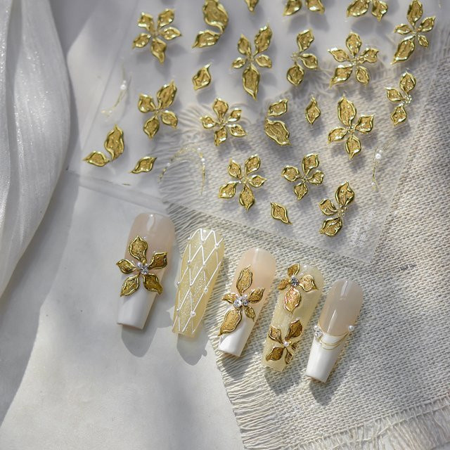 Rhstoe Nagelaufkleber, Goldene Lilien und Schmetterlinge, Metallic - Bild 1