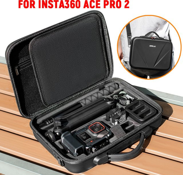 Insta360 Ace Pro 2 Grip Kit Organizer Tasche aus PU Hard Shell in Schwarz, stoßfeste Schutz-Tasche für Kamera-Zubehör - Bild 1
