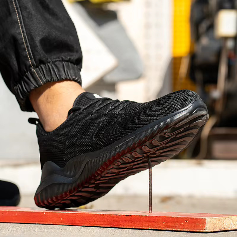 Kankeirr Herren Sicherheitsschuhe als leichte Arbeitssneaker mit Stahlkappe und durchtrittsicherer Sohle, atmungsaktiv, Schwarz - Bild 3
