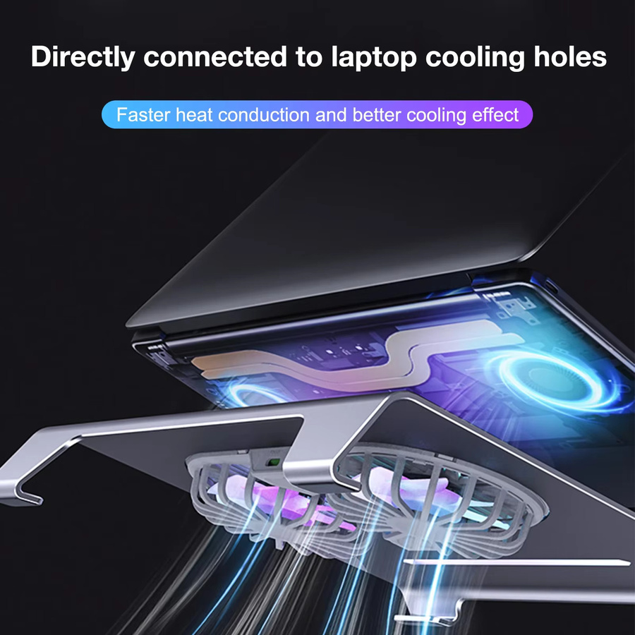 HOWENS Laptop-Kühler aus Aluminiumlegierung in Silber mit Dual-Hochgeschwindigkeitslüftern und verstellbarem Ständer für 10-15 Zoll Laptops - Bild 4