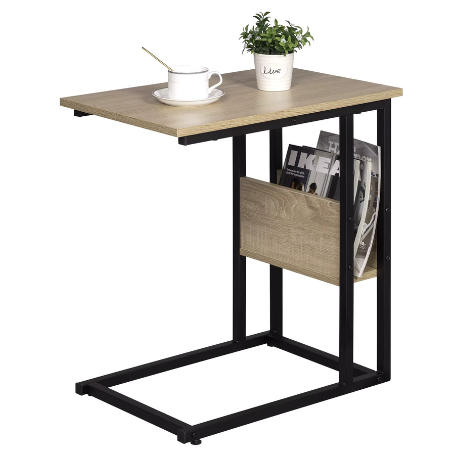 WOLTU C-förmiger Couchtisch in Braun mit Metallrahmen und MDF-Tischplatte - Bild 1