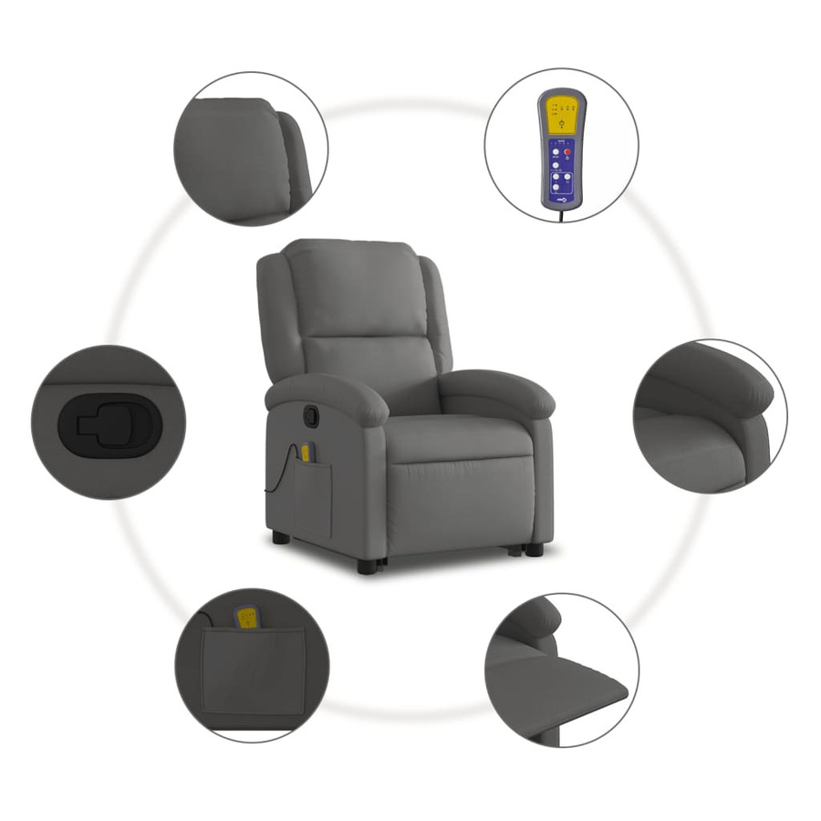 vidaXL Massagesessel mit Aufstehhilfe aus Echtleder in Grau - Bild 5