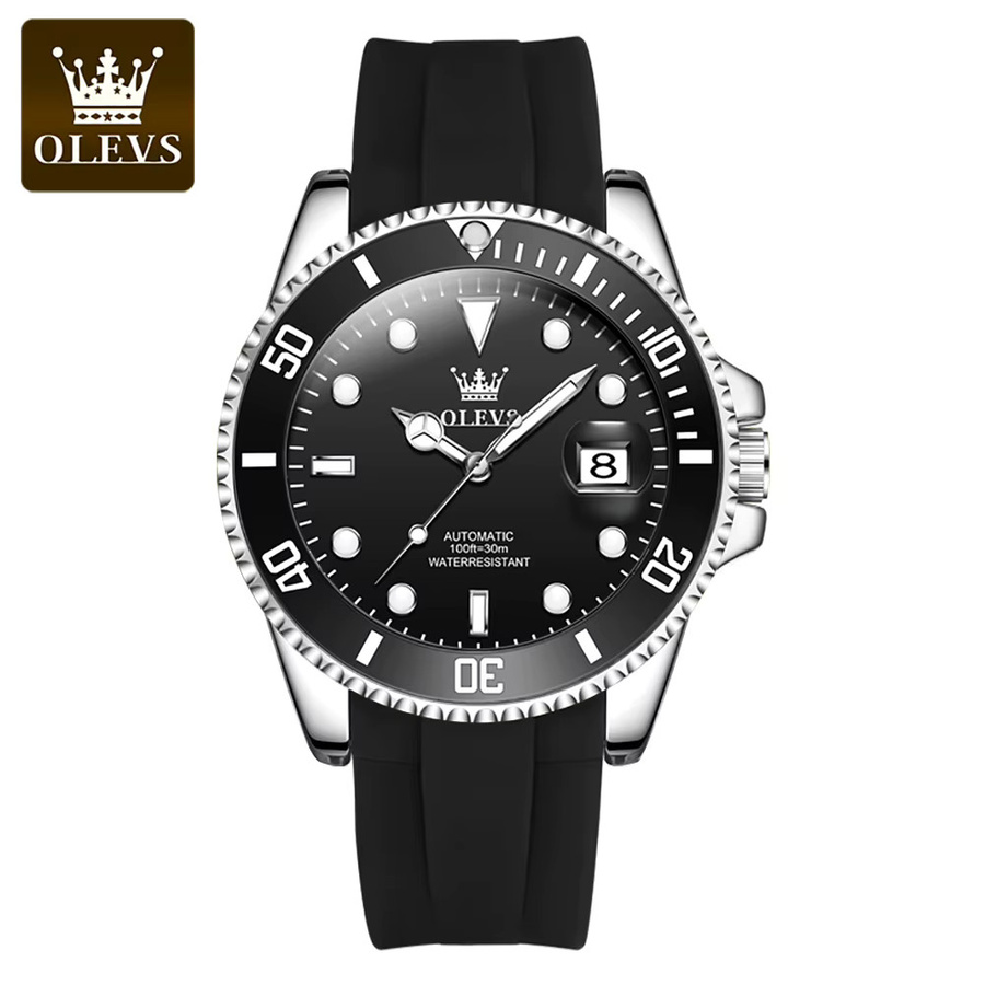 OLEVS Armbanduhr, mechanisch, Silikon-Armband, Schwarz, Herren - Bild 6
