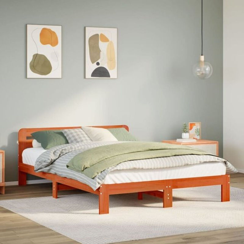 Massivholzbett Vidaxl aus Kiefernholz in Braun, B/T/H: 160 x 200 x 65,5 cm - Bild 1