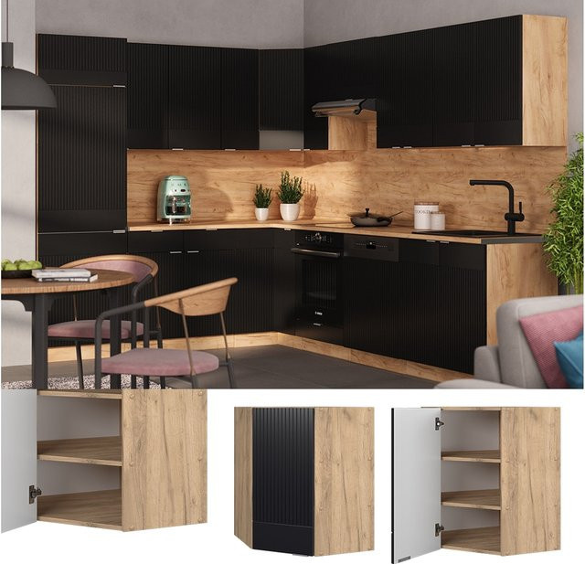 Vicco Eckhängeschrank Fame-Line Eiche Schwarz gestreift mit Soft-Close-Scharnieren - Bild 1