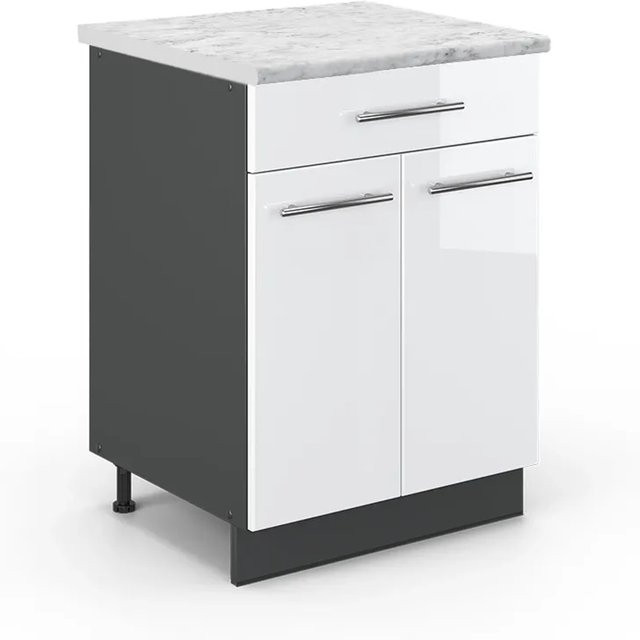 Vicco Küchenunterschrank Fame-Line Weiß Hochglanz Anthrazit mit Schublade und Soft-Close-Funktion Breite: 60 cm, Tiefe: 56 cm, Höhe: 82 cm - Bild 1