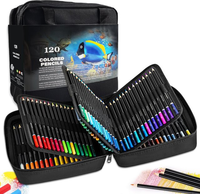 Professionelles 120-Farben-Buntstift-Set aus Holz mit pigmentierten Stiften in einer Tragetasche für Künstler, Mehrfarbig - Bild 1