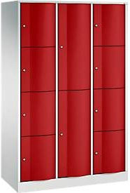 C+P Kombi-Schließfachschrank Resisto mit 3 Abteilen und 10 Fächern, Farbe: Lichtgrau/Rubinrot, B/T/H: 114,8 x 54,0 x 195,0 cm - Bild 1