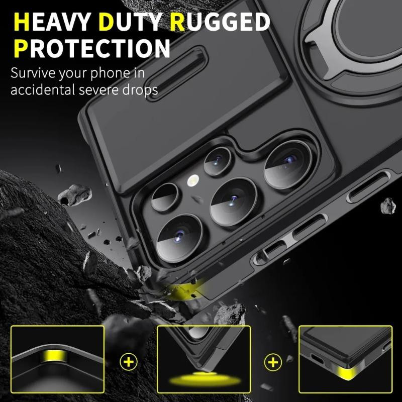 Magnetische Panzerhülle für Samsung Galaxy S26 S24 S23 S22 S21 Ultra Plus FE mit Schiebekamera-Schutz in Schwarz - Bild 2