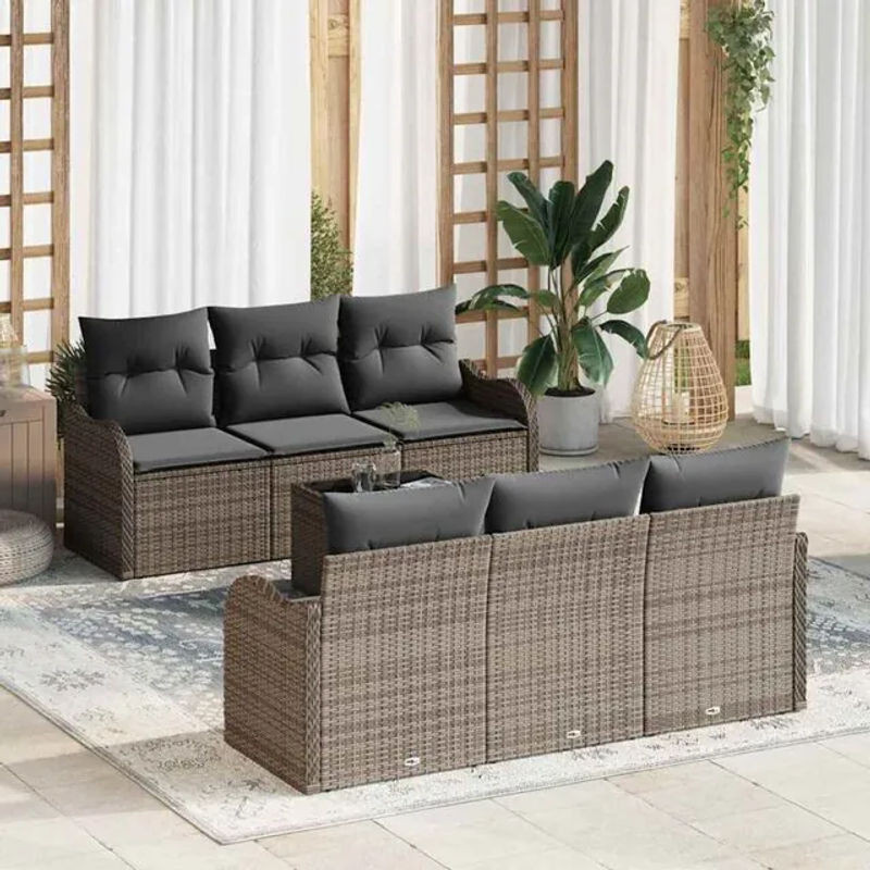 vidaXL Polyrattan Garten-Sofa-Set mit Kissen in Grau, 7-teiliges modulares Loungemöbel-Set, B/T/H: 55 x 55 x 37 cm - Bild 1