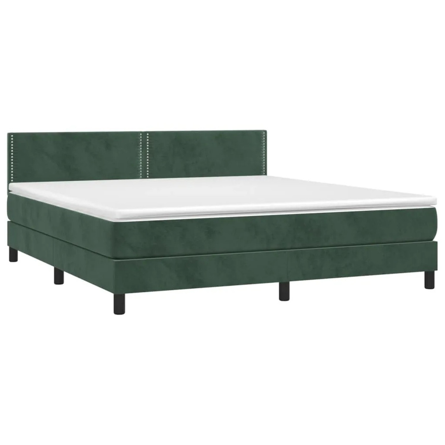 vidaXL Boxspringbett mit Matratze in Dunkelgrün aus Samt mit LED-Unterbettbeleuchtung und USB-Anschluss, B/T: 180 x 200 cm - Bild 2