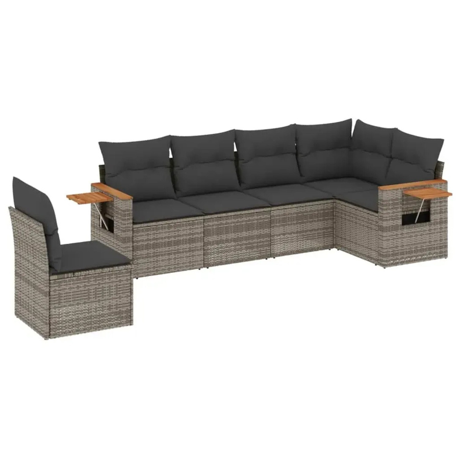 vidaXL 6-teilige Garten-Sofagarnitur in L-Form aus Poly-Rattan, Akazienholz und pulverbeschichtetem Stahl in Grau mit Sitzkissen und Rückenkissen - Bild 2