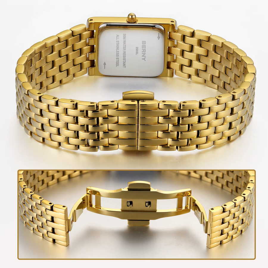 BERNY Armbanduhr, Quarz, Edelstahl, Gold, Rechteckig, Damen - Bild 4