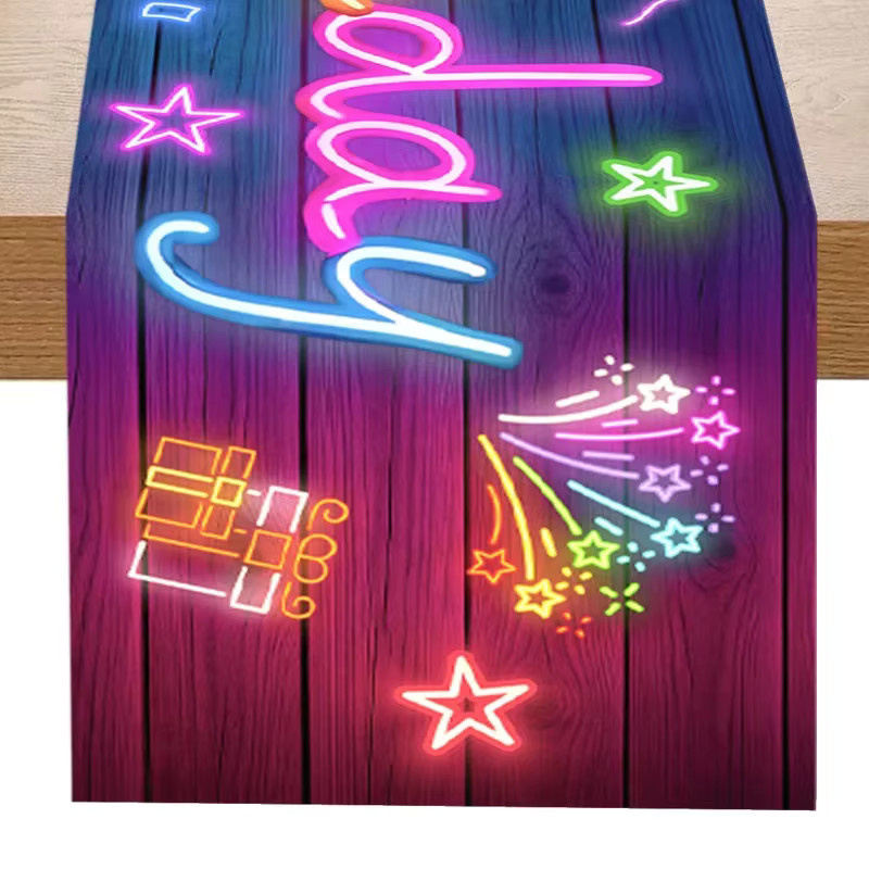 VIKAMA Neon Glow Party Tischläufer mit fluoreszierendem Kugel-Stern-Muster in Multicolour, Breite: 35 cm, Länge: 180 cm - Bild 3