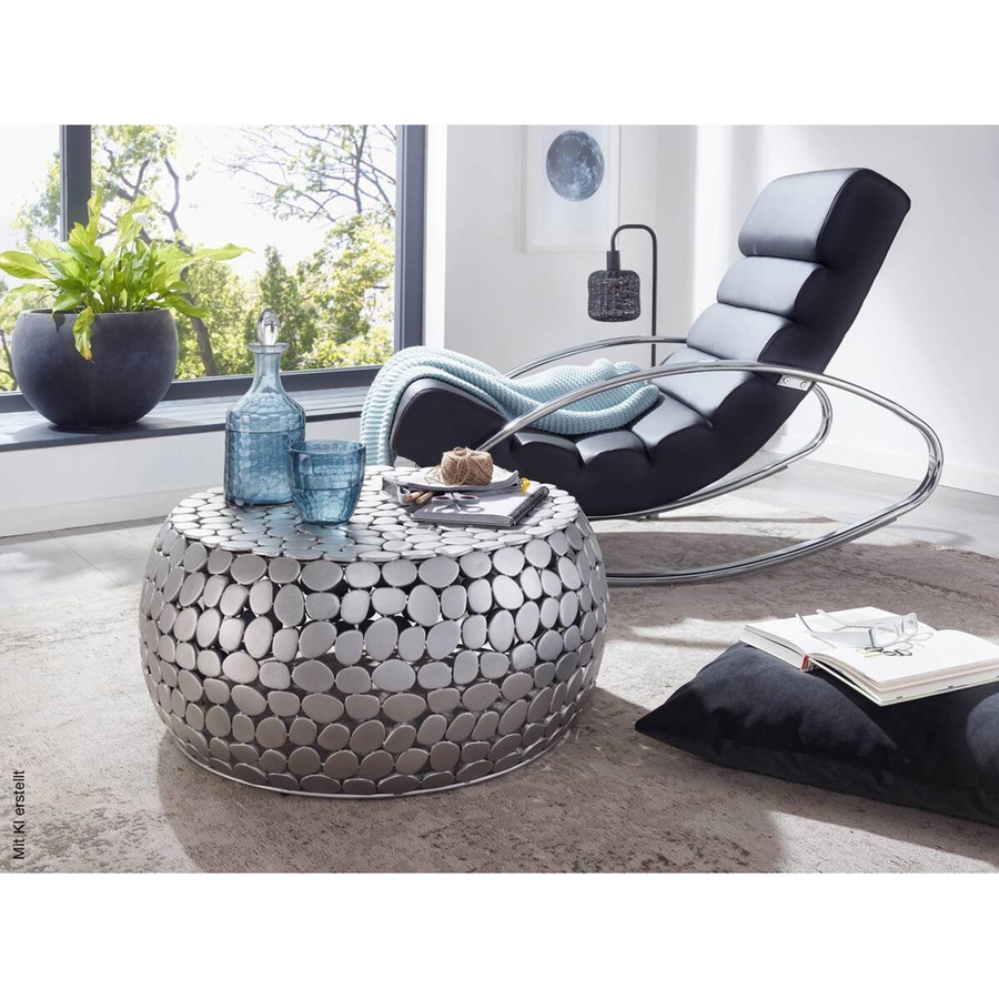 Wohnling Couchtisch modern rund in Silber mit Metallgestell B/H/T: 66 x 32 x 66 cm - Bild 2