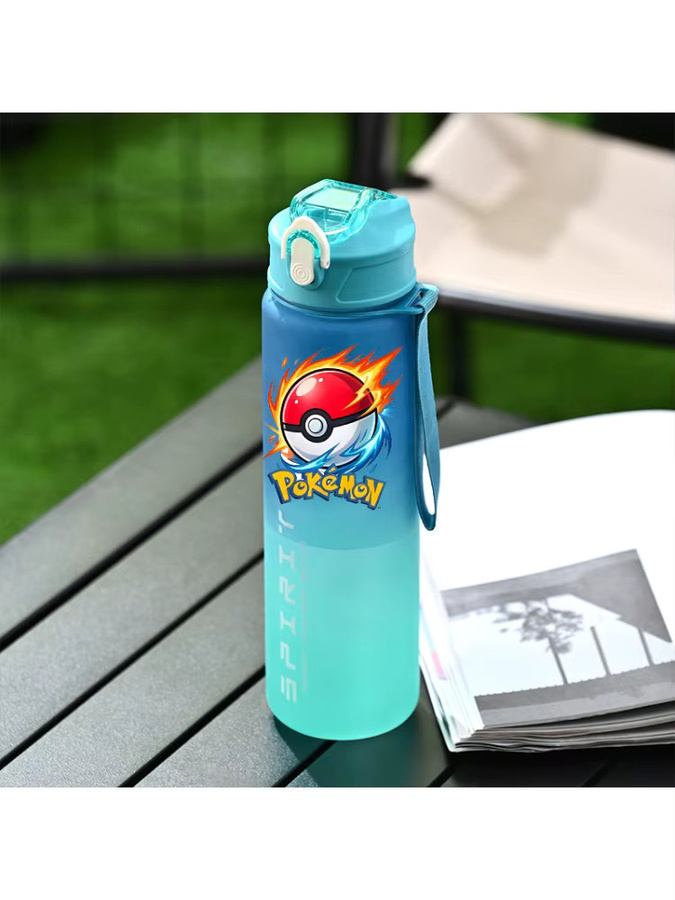 Keeppley Pokemon Trinkflasche für Kinder, auslaufsichere Sportflasche mit Flip-Verschluss, transparent, 800 ml - Bild 4