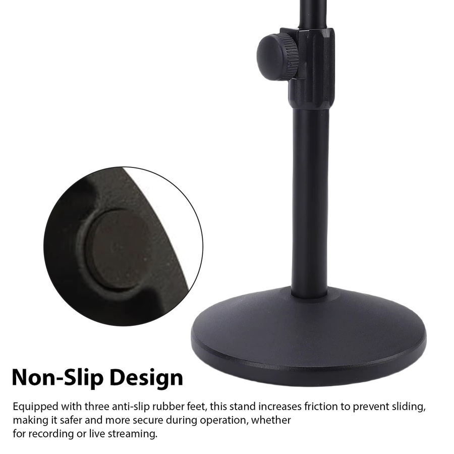 Höhenverstellbarer Desktop-Mikrofonständer aus robustem Metall in Schwarz mit 5/8 bis 3/8 Adapter und rutschfesten Pads für Aufnahmen - Bild 5