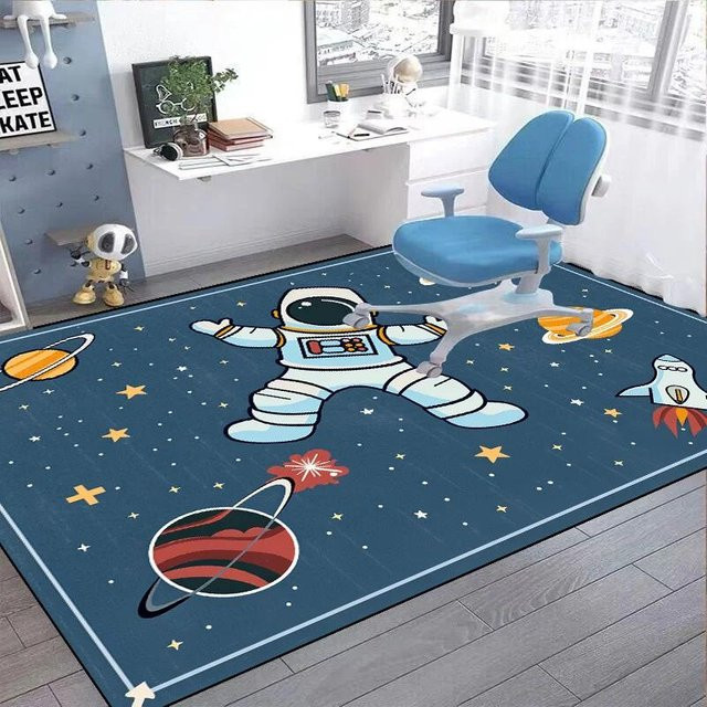Karpetti Weltraum Astronaut Cartoon Teppich für Kinderzimmer und Wohnzimmer, Blau, B: 250 cm, T: 180 cm, Waschbar und Rutschfest - Bild 1