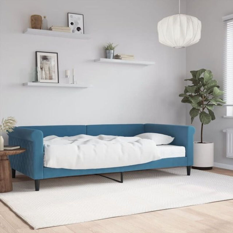 Modernes Polsterbett mit Matratze von Vidaxl aus Samt in Blau, B/T/H: 200 x 100 x 68 cm - Bild 1