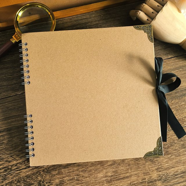 DIY Fotoalbum Hardcover mit 30 Blättern und Schleifenband in Braun - Bild 1